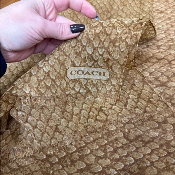 Vintage Coach Tan Brown Snakeskin Print Scarf Sheer Long Metallic Neutral Scarf - Picture 3 of 11